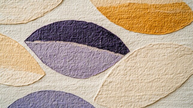 Abstract Geometric Shapes in Neutral Tones Featuring Muted Purple and Beige with Green Oval Shapes, with blanker texture 