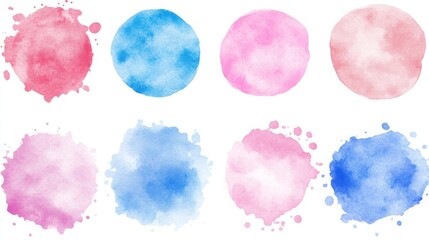 Set of watercolor blobs, splashes isolated on white and transparent background. Beautiful round design elements for your message.
