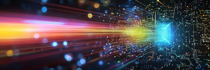 Fototapeta premium prism separating light into different colored wavelengths with digital circuitry