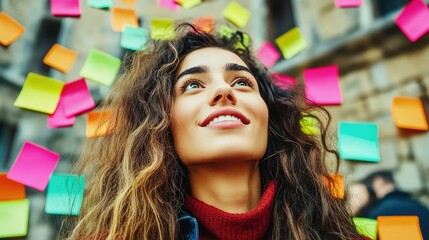 
Grupo de jóvenes emprendedores en una sala de reuniones creativas con paredes de pizarra, discutiendo ideas rodeado de post-its de colores y prototipos de productos.