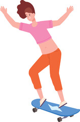 Female skater. Young woman jumping on board