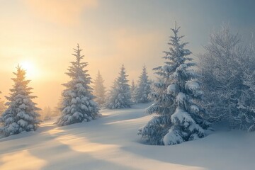 Fototapeta premium Beautiful winter landscape with snow covered trees.Christmas background with generative ai