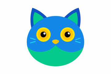 Halloween Cat round face . Black silhouette icon. Kitten with big yellow, blue, green eyes. Cute cartoon funny pet character. Pink ears, nose, cheek. Funny kawaii animal. Flat design. 