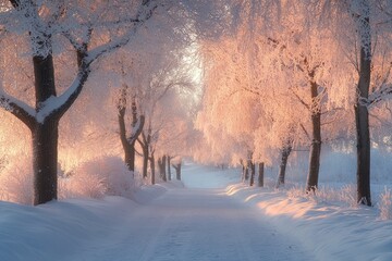 Naklejka premium Beautiful winter landscape with snow covered trees.Christmas background with generative ai