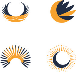 A simple and minimalist logo of rays that together form an abstract dark moon, vector art, white background, no shadows, no gradient colors, simple design, simple lines, minimal details, flat colors, 