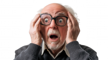 Surprised Elderly Man isolated on Transparent Background PNG