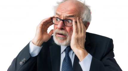 Surprised Senior Businessman isolated on Transparent Background PNG