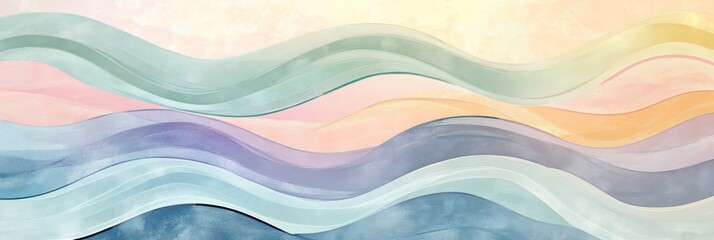 Fototapeta premium An abstract background featuring a pastel color wavy pattern that evokes gentle waves and serene summer beach scenes