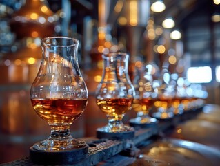 Craft distillery tours with rich brews, dynamic and inviting, Culinary, Warm tones, Photograph, Artisanal drinks