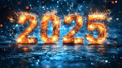 Sparkling 2025 New Year Celebration Night Lights Fireworks Countdown Party