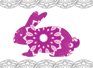 Spring rabbit on mandala for decoration
