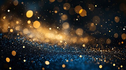 Fototapeta premium blackground of abstract glitter lights. blue, gold and black. de focused. banner with generative ai