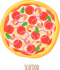 Seafood pizza icon. Pizzeria menu with tasty top