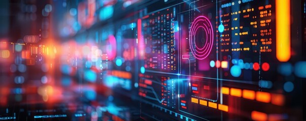 Fototapeta premium Digital media strategy with vibrant graphics, innovative and dynamic, Digital, Bright hues, Illustration, Business innovation