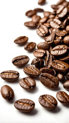 Fototapeta premium Close up of a Pile of Roasted Coffee Beans on a White Background Wallpaper in 9:16 Ratio