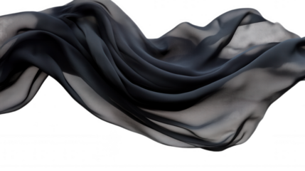 Flowing Black Fabric isolated on Transparent Background PNG