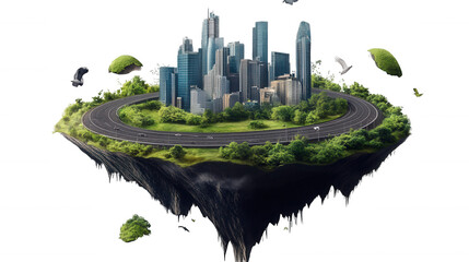 Floating Cityscape isolated on Transparent Background PNG