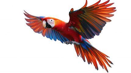 Fototapeta premium Vibrant Scarlet Macaw in Flight isolated on Transparent Background PNG