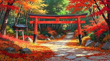 Obraz premium Autumnal Path Through Japanese Gate