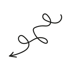 Twisted line arrow doodle. Hand drawn element for navigation and presentations.