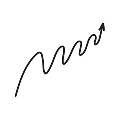 Twisted line arrow doodle. Hand drawn element for navigation and presentations.