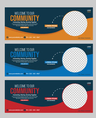 Vector abstract design banner template. Facebook Header Design. Red, Blue and Yellow Modern three banners vector editable template.