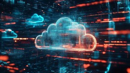 Futuristic Technology Background Featuring Neon Cloud Computing Symbol photo