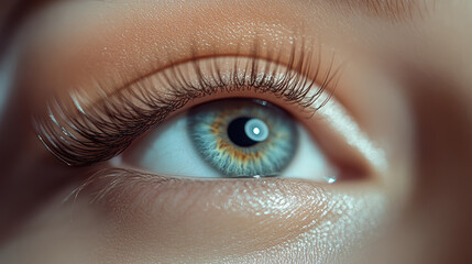 A striking close-up of a blue eye reveals intricate patterns and hues, capturing a sense of curiosity and wonder in its vibrant gaze.