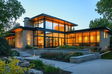 Modern Architectural Home with Glass and Stone Design