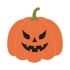 Spooky pumpkin with evil expression. Jack o lantern. Traditional Halloween decoration. Vector illustration isolated on white background