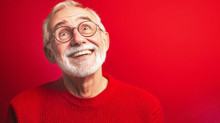 Obraz premium Eccentric old man on a red background