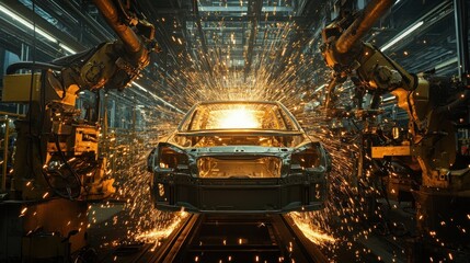 Industrial Robot Welding Car with Sparks