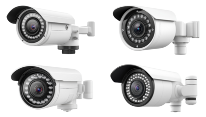 different types of security cameras isolated on transparent background