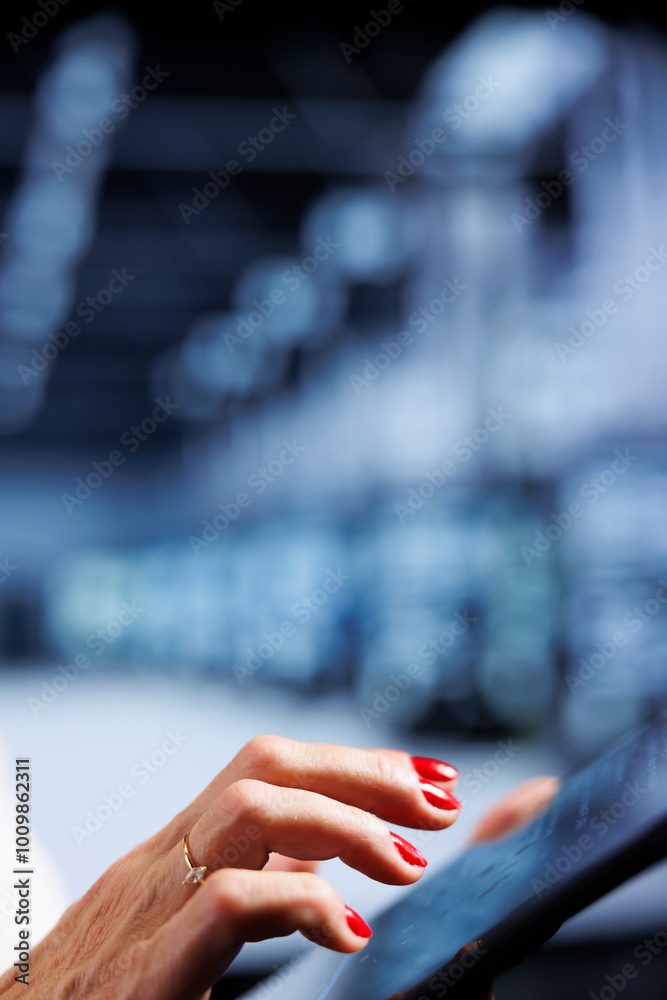 Poster computer scientist using tablet, ensuring valuable data remains shielded from potential risks, safeg