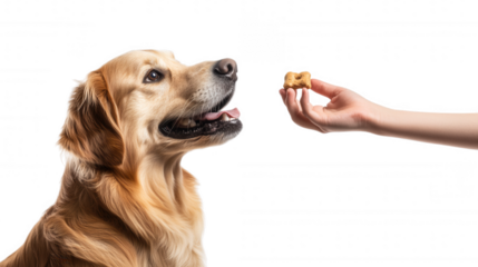 Golden Retriever with Treat isolated on Transparent Background PNG
