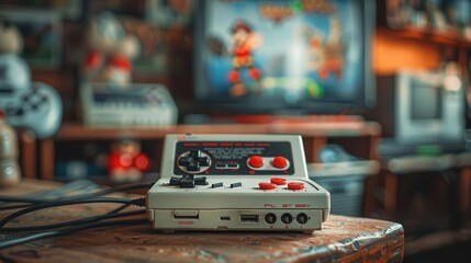 Retro video games with nostalgic designs, playful and dynamic, Urban, Soft tones, Photograph, Childhood memory