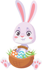 Cute bunny with easter egg basket. Holiday mascot