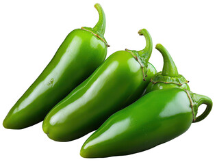 Green jalapenos arranged on a transparent background.