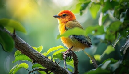 Fototapeta premium Urban bird photography with dynamic scenes, natural and vibrant, Urban, Soft greens, Photograph, Wildlife observation