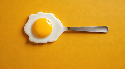   An egg on a fork against a yellow backdrop and with a shadow of the egg in the center of the shell