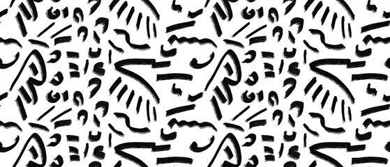 Seamless abstract geometric pattern. Background in black, white. Illustration. Lines, meanders. Design for textile fabrics, wrapping paper, background, wallpaper, cover.