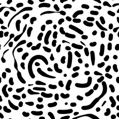 Seamless abstract geometric pattern. Simple background black and white texture. Digital brush strokes background. Lines, dots. Design for textile fabrics, wrapping paper, background, wallpaper, cover.