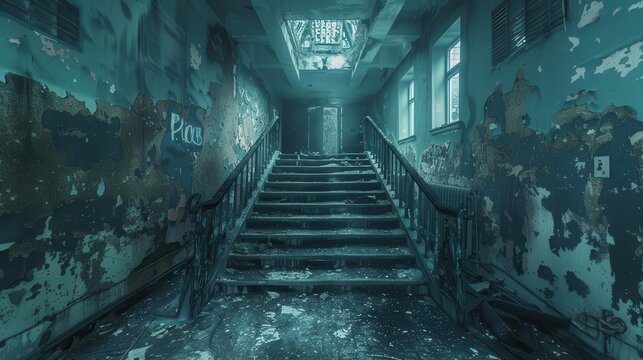 Urban exploration groups with dynamic scenes, eerie and adventurous, Urban, Cool tones, Photograph, Forgotten places
