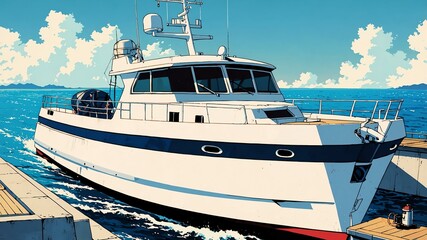 Fototapeta premium yacht exterior retro anime high-quality image and aesthetic finish background