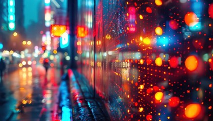 Urban nightlife with vibrant lights, dynamic and lively, Urban, Bright hues, Photograph, City life