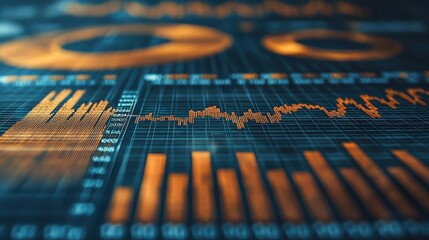 Data visualization analysis showcasing financial trends and metrics with dynamic graphs and charts in a modern digital interface