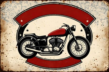 Fototapeta premium Custom garage label with vintage motorcycle engine, grunge aesthetic, rough textures, and gear elements