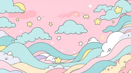 Cute Pastel Cloud and Star Background