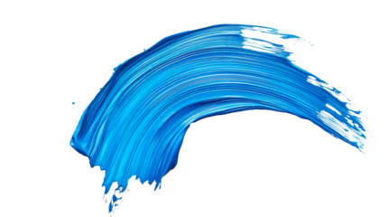 Blue stroke of paint isolated on transparent and white background, cut out png