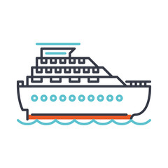 Motorboat is a self-propelled vessel. Minimalistic linear icon